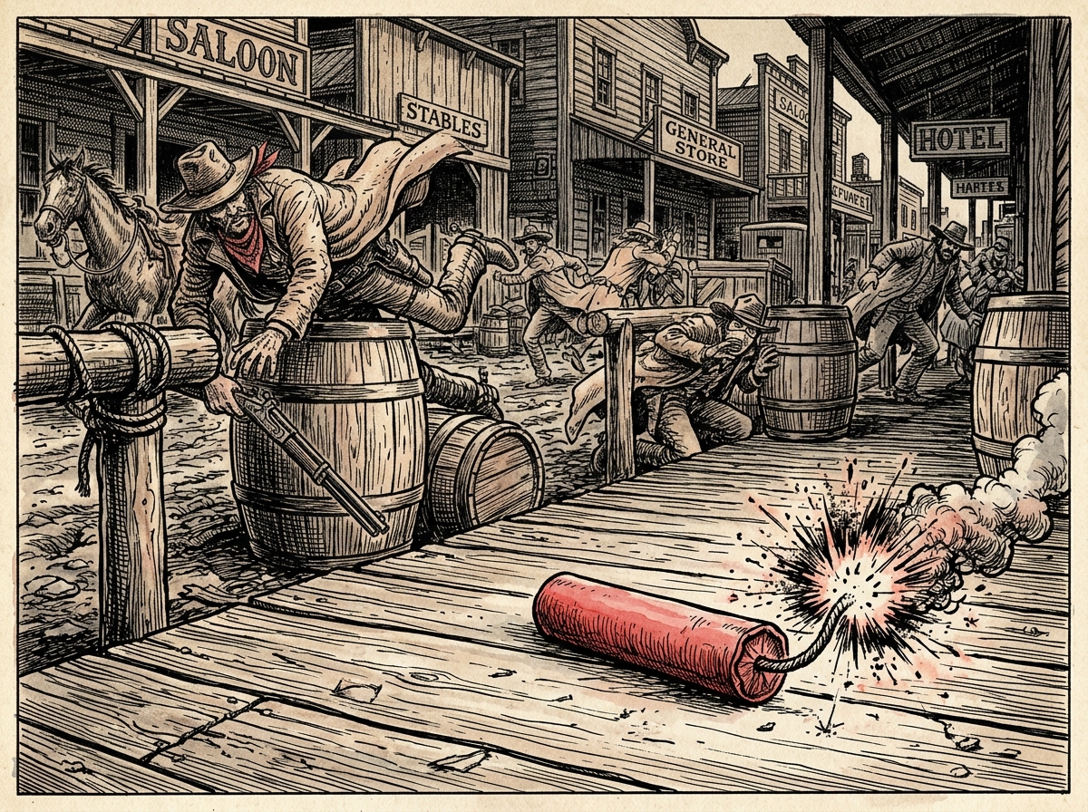 Dynamite fuse burning in street